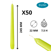 Coffret de 50 bougies DUNI vert kiwi prêt à l’usage.