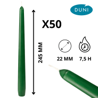 Coffret de 50 bougies vertes prêtes pour événement éco-chic.