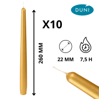 Coffret de 10 bougies dorées prêtes pour une réception.