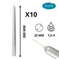 Coffret de 10 bougies argentées prêtes pour une réception.