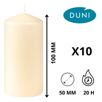 Pack de 10 bougies crème élégamment conditionnées.