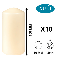 Bougie Cylindre Crème 100 x Ø 50 mm - (Lot de 10) - Durée 20h