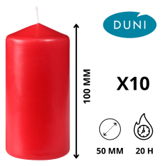 Bougie Cylindre Rouge 100 x Ø 50 mm - (Lot de 10) - Durée 20h