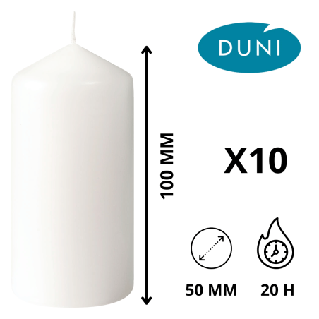 Bougie Cylindre Blanche 100 x Ø 50 mm - (Lot de 10) - Durée 20h