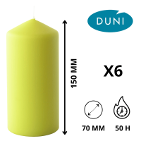 Pack de 6 bougies vertes kiwi prêtes à l'emploi.