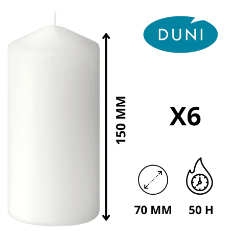 Bougie Cylindre Blanche 150 x Ø 70 mm - (Lot de 6) - Durée 50h