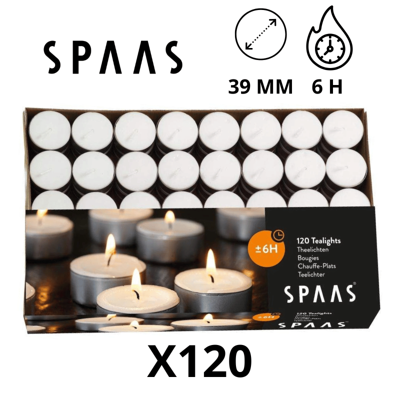 SPAAS - Bougies Chauffe-Plats x120 - 6h de Combustion - Blan