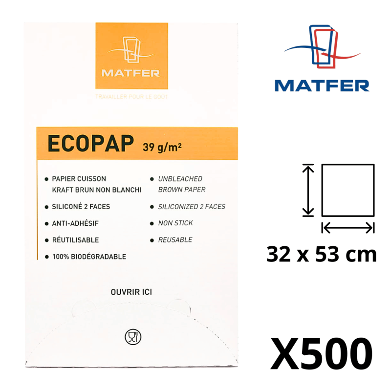 Papier Cuisson Siliconé Ecopap - 32,5 x 53 cm - Boîte de 500