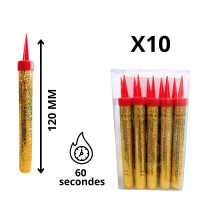 Pack de 10 bougies fontaines avec emballage de sécurité.