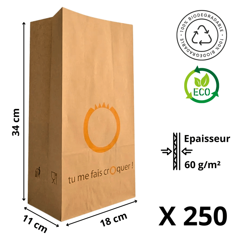 Sacs SOS Kraft Brun Logotés "Tu me fais croquer" - 18+11+34 