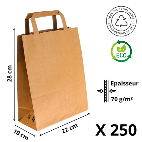 Sac Cabas Kraft Brun avec Poignées Plates - 22+10x28 cm - Lo