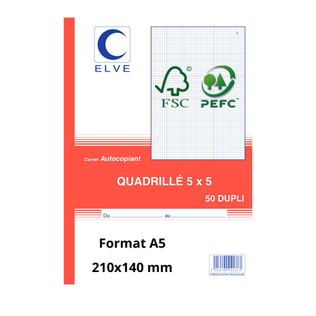 Carnet Quadrillé 50 Duplicata - Format A5 (210x140 mm)