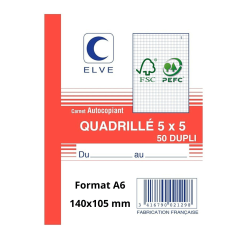 Carnet Quadrillé ELVE A6 - Autocopiant Duplicata 140 x 105 mm - Vue de face