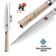 Miyabi 5000 MCD Shotoh - Couteau d’Office Japonais - Lame 13 cm- Vue de face et rapprochée en détail avec dimension de la lame