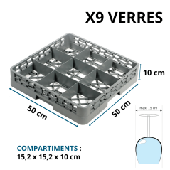 Panier de Base avec Cloisons - Casier 9 Verres - Vue d'ensemble avec dimensions et caractéristiques