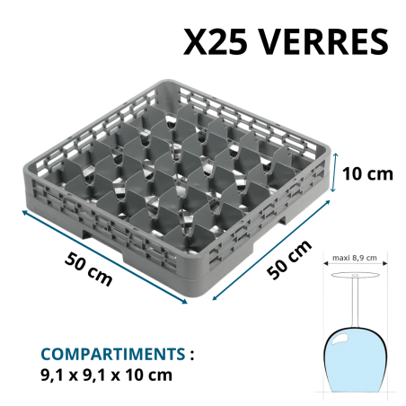 Panier de Base avec Cloisons - Casier 25 Verres - Vue d'ensemble avec dimensions et caractéristiques