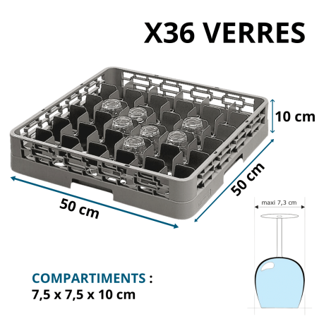 Panier de Base avec Cloisons - Casier 36 Verres - Vue d'ensemble avec dimensions et caractéristiques