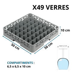 Panier de Base avec Cloisons - Casier 49 Verres - Vue générale avec dimensions et caractéristiques