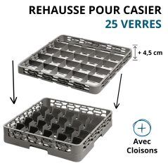 Réhausse avec Cloisons - H 4.5 cm - pour Casier 25 Verres - Vue d'ensemble avec dimensions et caractéristiques