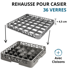 Réhausse avec Cloisons - H 4.5 cm - pour Casier 36 Verres - Vue d'ensemble avec dimensions et caractéristiques