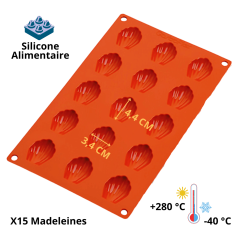 Moule Silicone 15 Madeleines Gastroflex - Matfer - Vue de face avec caractéristiques