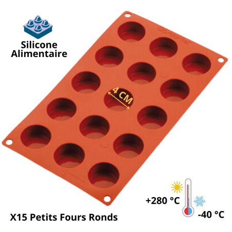 Gastroflex - 15 Petits Fours Ronds Ø 4 cm - Matfer - Vue d'ensemble avec mention des caractéristiques