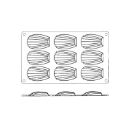 Gastroflex - Plaque GN 1/3 325x176 - 9 Madeleines 6,8x3,8 cm - Matfer - Vue schématisé