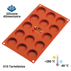 Gastroflex Plaque GN 1/3 - 15 Tartelettes 4,5 cm - Matfer - Vue de face avec les caractéristiques du moule