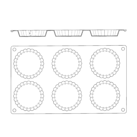 Gastroflex Plaque GN 1/3 - 6 Tartelettes Cannelées 7,5 cm - Matfer