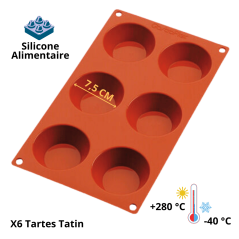 Gastroflex Plaque GN 1/3 - 6 Tartes Tatin 7,5 cm - Matfer - Vue de face avec dimensions