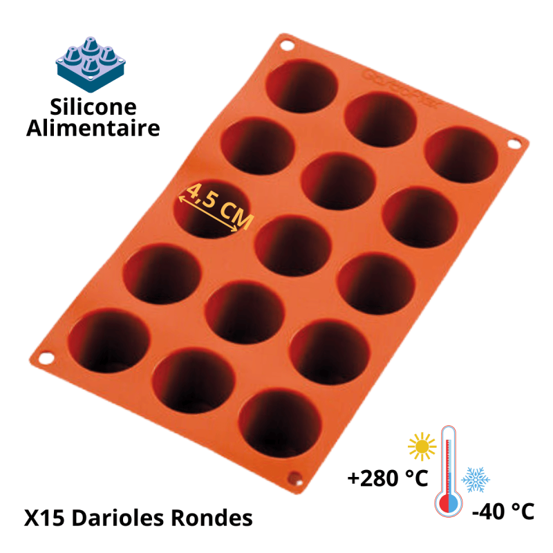 Gastroflex Plaque GN 1/3 - 15 Darioles Rondes 4,5 cm - Matfer