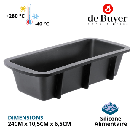 Moule à Cake MOUL'FLEX en silicone - Noir - De Buyer - Vue de face avec caractéristiques du moule