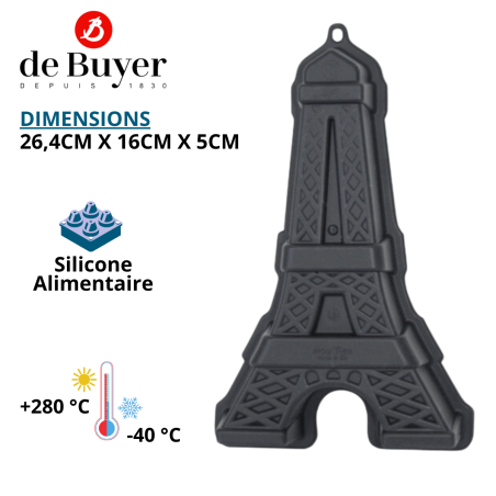 Tour Eiffel Moul'Flex en Silicone - Noir - De Buyer - Vue de face avec caractéristiques