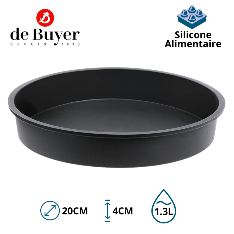 Tourtière ronde à bord lisse - Moul'Flex En Silicone - Noir - Ø20CM