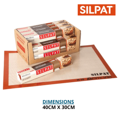 Toile de cuisson "SILPAT" 400 x 300 mm - Vue d'ensemble (Packaging + Toile dépliée)