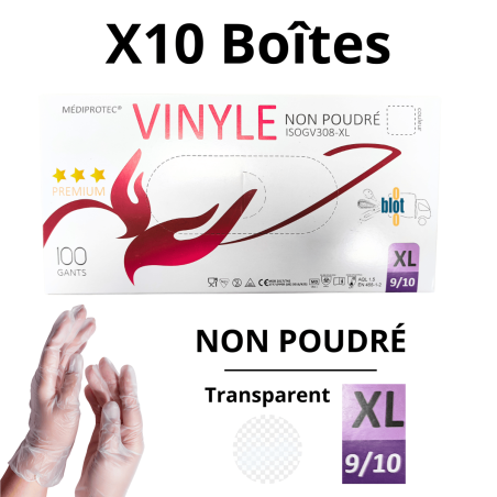 Gants Vinyle Non Poudrés - Taille XL - [Boîtes de 100]