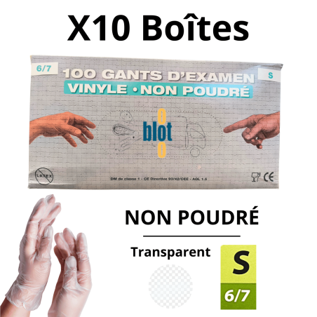 Gants Vinyle Non Poudrés - Taille S - [Lot de 10 Boîtes de 100]