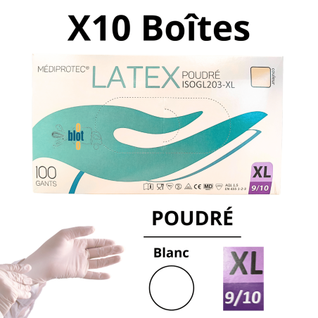 Gants Latex Poudrés - Taille XL - [Lot de 10 Boîtes de 100]