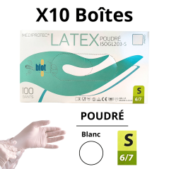 Gants Latex Poudrés - Taille S - [Lot de 10 Boîtes de 100]