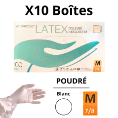 Gants Latex Poudrés - Taille M - [Lot de 10 Boîtes de 100]