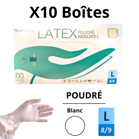 Gants Latex Poudrés - Taille L - [Lot de 10 Boîtes de 100]