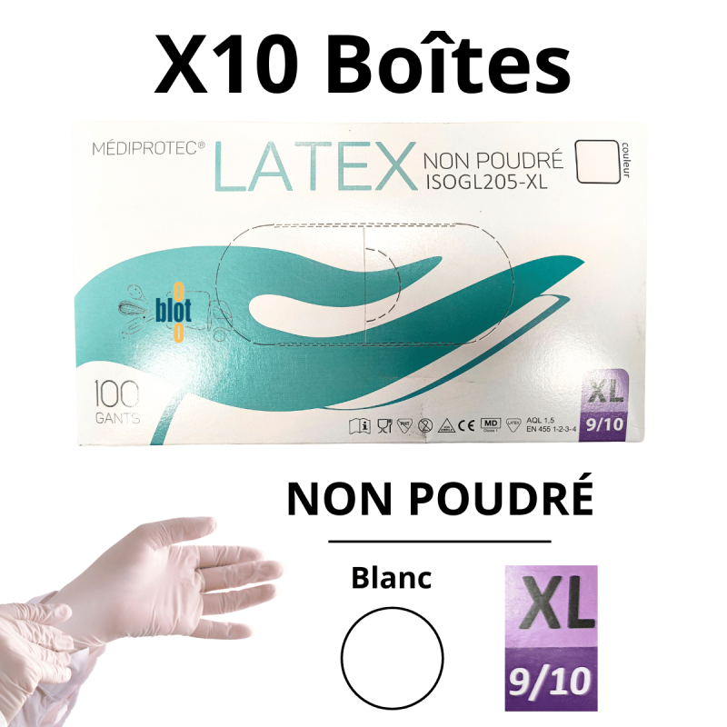 Gants Latex Non Poudrés - Taille XL - [Lot de 10 Boîtes de 100]