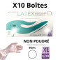 Gants Latex Non Poudrés - Taille XL - [Lot de 10 Boîtes de 100]