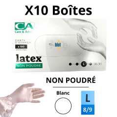 Gants Latex Non Poudrés - Taille L - [Lot de 10 Boîtes de 100]