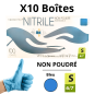 Gants Nitrile Bleu Non Poudrés - Taille S - [Lot de 10 Boîtes de 100]