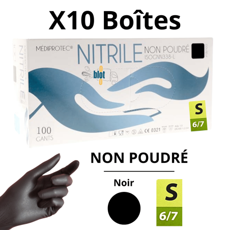 Gants Nitrile Noir Non Poudrés - Taille S - [Lot de 10 Boîtes de 100]