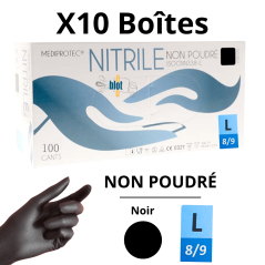 Gants Nitrile Noir Non Poudrés - Taille L - [Lot de 10 Boîtes de 100]