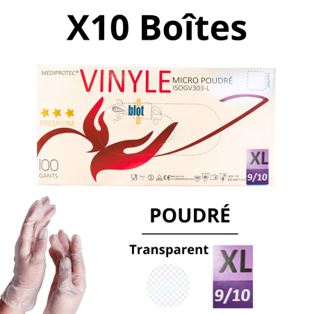 Gants Vinyle Naturel Poudrés - Taille XL - [Lot de 10 Boîtes de 100]