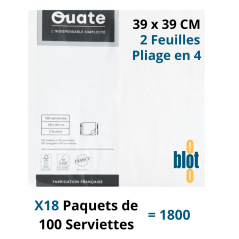 Serviettes Ouate 39x39 cm - Lot de 1800 - 2 plis - Vue de face