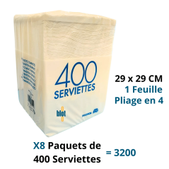 Serviettes Ouate 29x29 cm - Blanc - Lot de 3200 - 1 pli - Vue au paquet